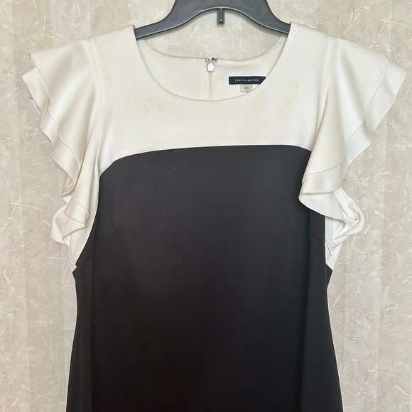 TOMMY HILFINGER HOLIDAY Cocktail Black and White Dress Ruffles Sz 12. Excellent - Picture 6 of 11